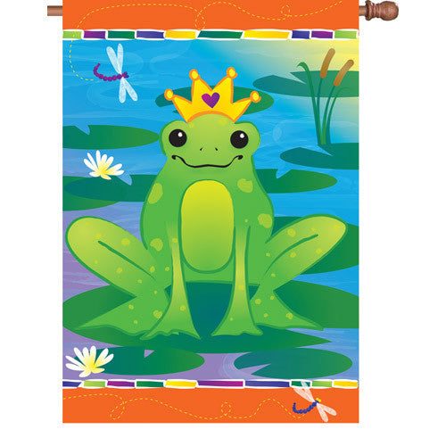 28 in. Green Frog House Flag - Prince Charming