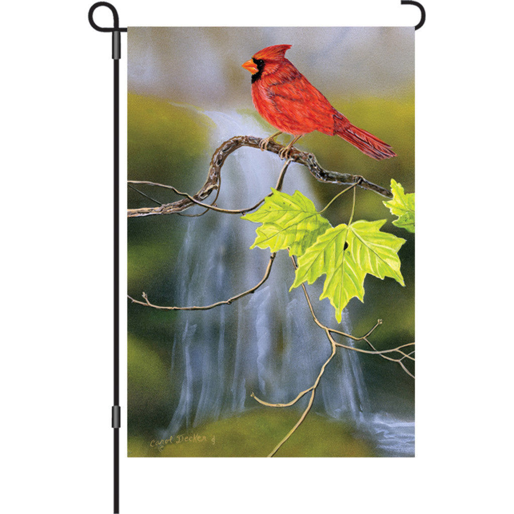 12 in. Springtime Bird Garden Flag - Cardinal and Waterfall