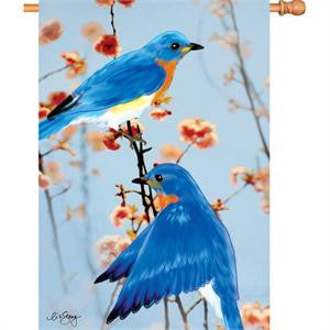 28 in. Bird House Flag - Bluebirds in the Spring