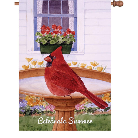 28 in. Celebrate Summer House Flag - Cardinal and Geraniums