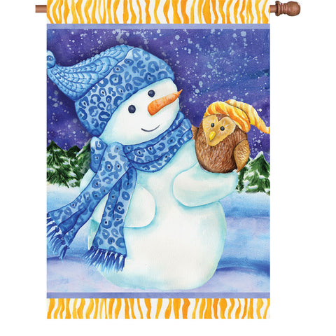 28 in. Christmas House Flag - Snowman and Owl
