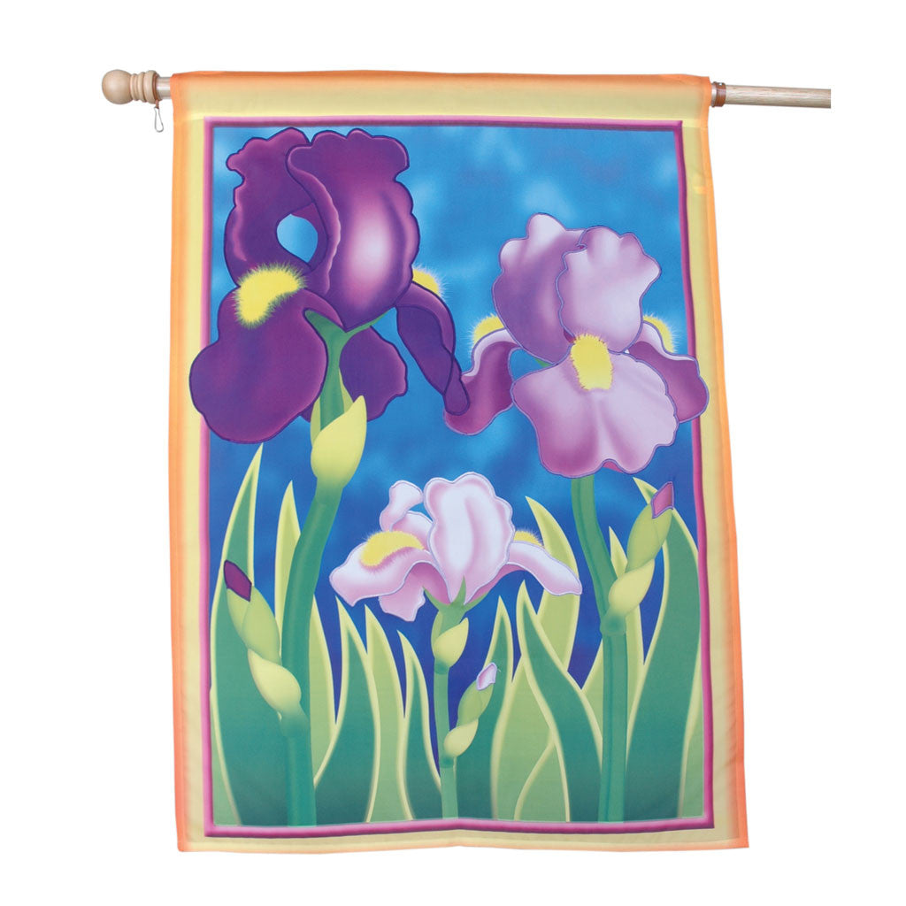 28 in. Flower House Flag - Enchanting Irises
