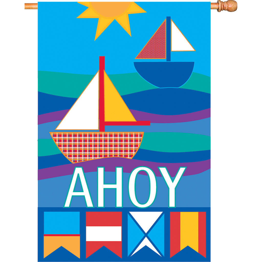28 in. Patchwork Sailboat House Flag - Ahoy