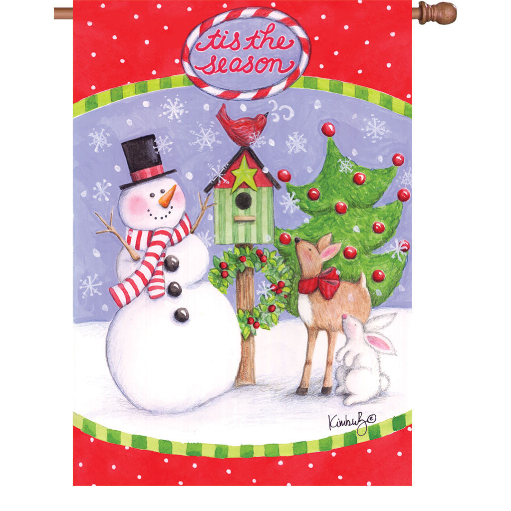 28 in. Snowman & Reindeer House Flag - Festive Friends