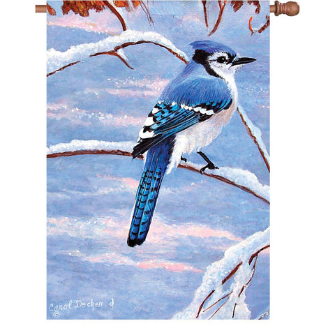 28 in. Winter Snow Bird House Flag - Winter Bluejay