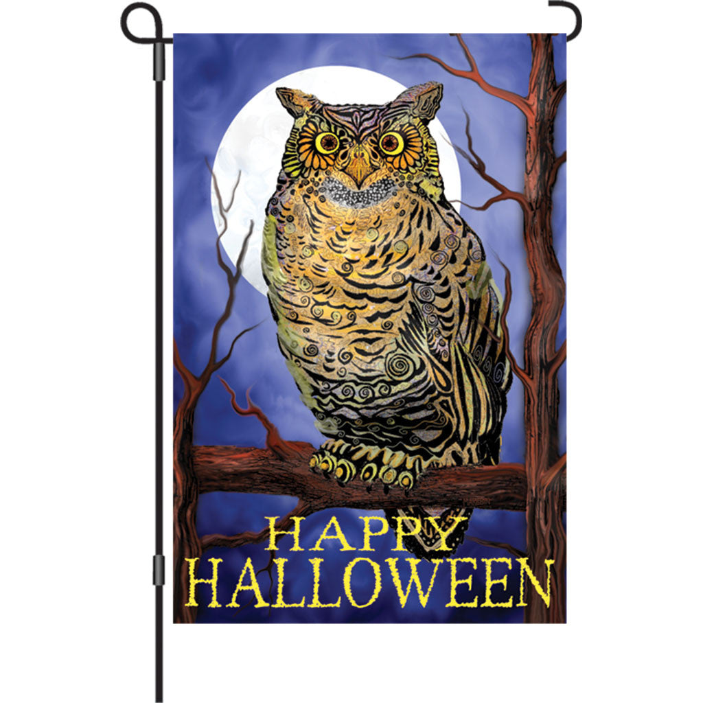 12 in. Halloween Garden Flag - Owl and Moon Happy Halloween