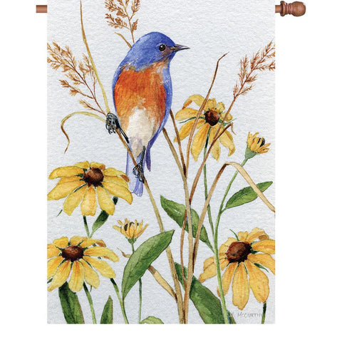 28 in. Springtime Bird House Flag - Bluebird and Susie's