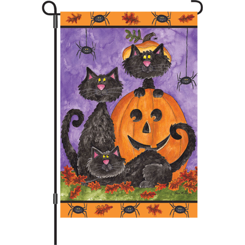 12 in. Halloween Garden Flag - Three Black Cats